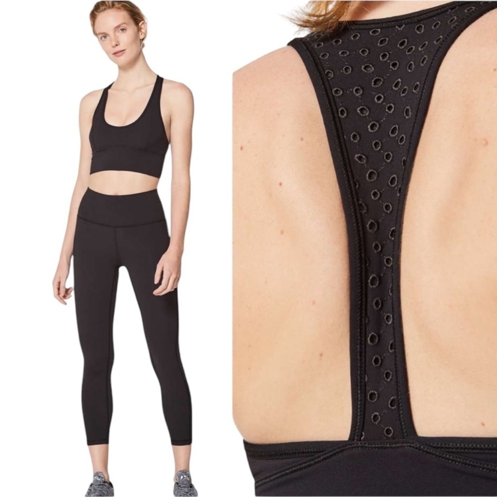 Lululemon Bra Racer Back Embroidered Eyelet Sports Bra Black Size 6